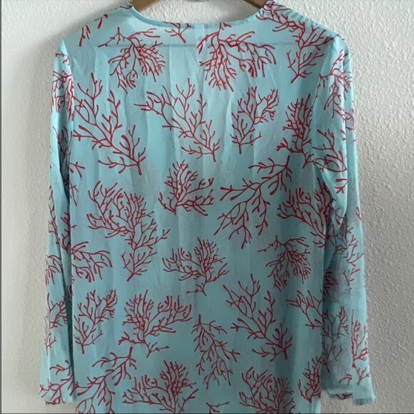 Victoria's Secret Coral Print Ocean Blue Red Kimono Cover Up Swim Beach Pool S/M - Picture 8 of 8